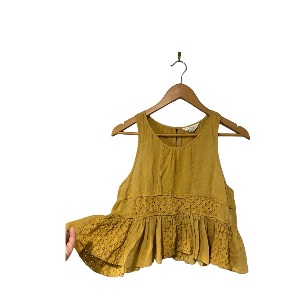 Sun & Shadow | Yellow bohemian sleeveless babydoll crop top eyelet detail •
